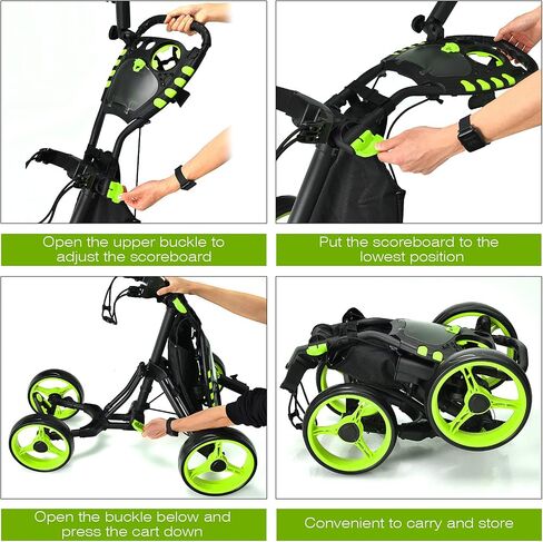 GYMAX Folding Golf Push Cart, Height Adjustable Portable Caddy Cart with Umbrella Holder, Waterproof Bag, Built-in Cooler & Foot Brake, Quick Fold/Unfold Golf Trolley for Club in Saudi Arabia