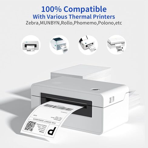 4 "× 6" علامات حرارية مباشرة فانفولف ، 500 لكل مكدس ، ملصقات شحن بيضاء مثقبة متوافقة مع Zebra ، Elton Printers (1 Stack) in Kuwait