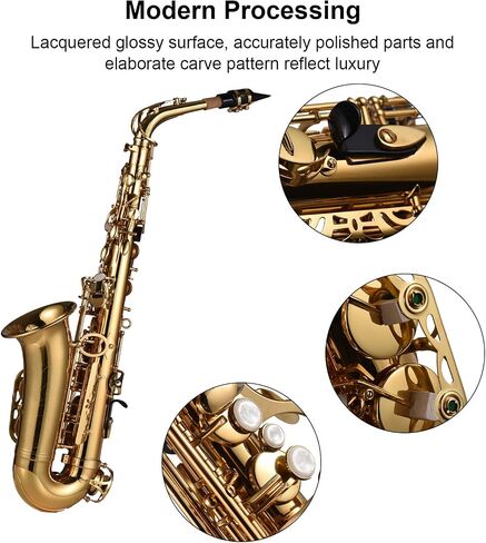 الساكسفون ، EB Alto Saxophone النحاس المرن Alto Sax Wind أداة Sax alto saxophone مع قفازات الحمل الأشرطة لسان ساكسفون لطلاب المبتدئين (02) in Kuwait