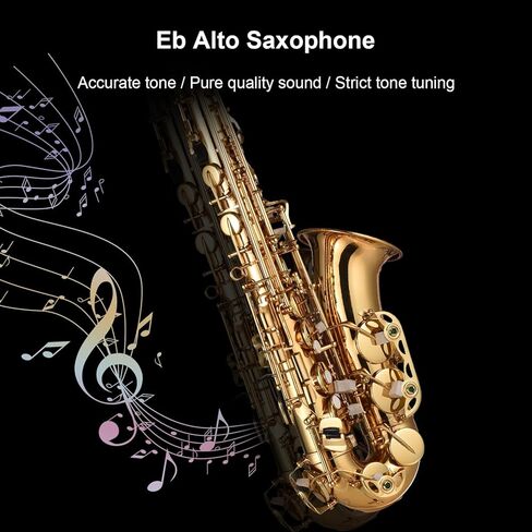 Saxophone, Eb Alto Saxophone Brass Lacquered Alto Sax Wind Instrument Sax Alto Saxophone with Carry Case Gloves Straps Saxophone Mouthpiece for Beginner Students (02) in Saudi Arabia