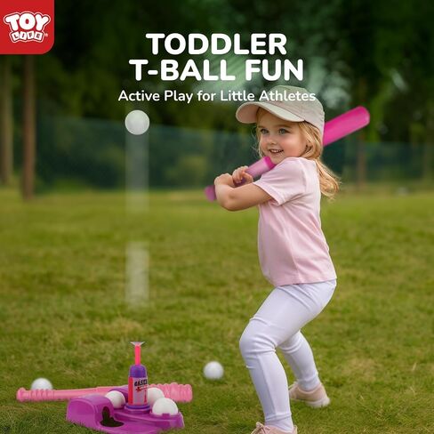 Toy Life T Ball مجموعات للأطفال 3-5 ، مجموعة البيسبول للبنات الصغار ، وقف Tball مع قاذفة الكرة و 6 كراتير ، وهدايا رياضية داخلية/خارجية للبنات ، والوردي ، الوردي in Saudi Arabia