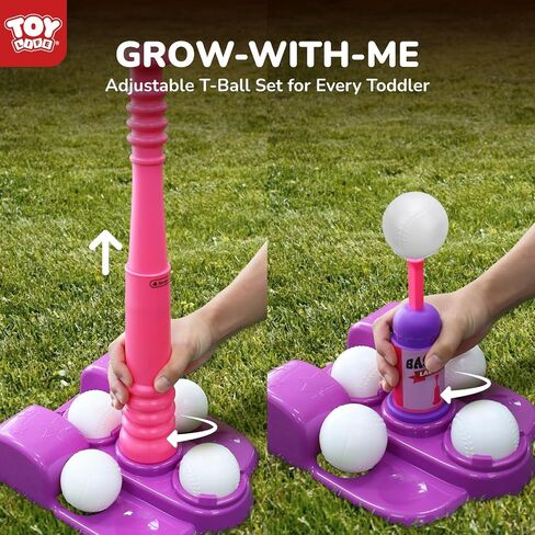 Toy Life T Ball مجموعات للأطفال 3-5 ، مجموعة البيسبول للبنات الصغار ، وقف Tball مع قاذفة الكرة و 6 كراتير ، وهدايا رياضية داخلية/خارجية للبنات ، والوردي ، الوردي in Saudi Arabia