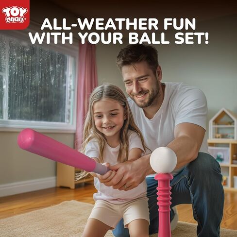 Toy Life T Ball مجموعات للأطفال 3-5 ، مجموعة البيسبول للبنات الصغار ، وقف Tball مع قاذفة الكرة و 6 كراتير ، وهدايا رياضية داخلية/خارجية للبنات ، والوردي ، الوردي in Saudi Arabia