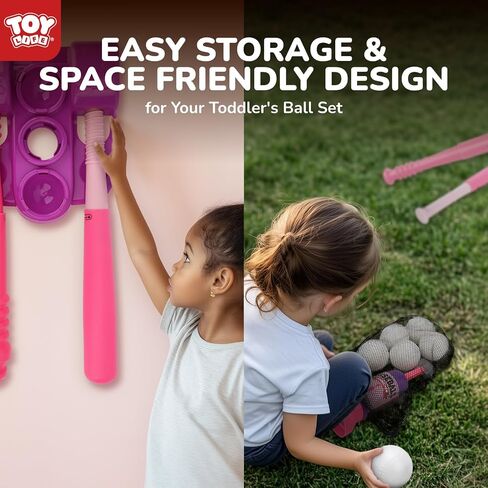 Toy Life T Ball مجموعات للأطفال 3-5 ، مجموعة البيسبول للبنات الصغار ، وقف Tball مع قاذفة الكرة و 6 كراتير ، وهدايا رياضية داخلية/خارجية للبنات ، والوردي ، الوردي in Saudi Arabia