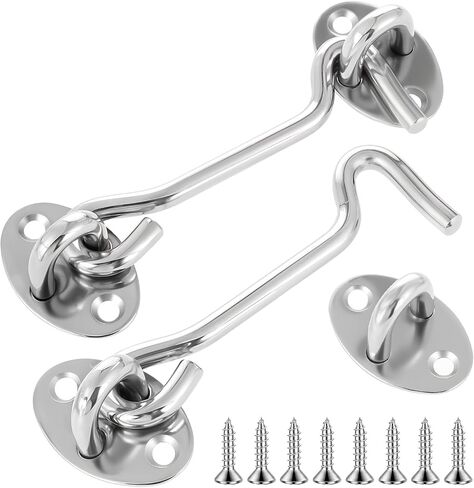 4 Inch Hook and Eye Latch for Door, 2 Pack Stainless Steel Latche with Screws Rust-Resistant Barn Door Lock Eye Hook Latch for Doors, Windows, Cabinet Closet, Garage Gate, Fence (Silver) in Saudi Arabia