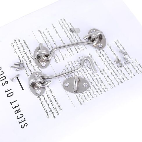 4 Inch Hook and Eye Latch for Door, 2 Pack Stainless Steel Latche with Screws Rust-Resistant Barn Door Lock Eye Hook Latch for Doors, Windows, Cabinet Closet, Garage Gate, Fence (Silver) in Saudi Arabia