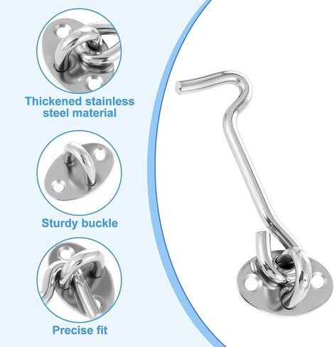 4 Inch Hook and Eye Latch for Door, 2 Pack Stainless Steel Latche with Screws Rust-Resistant Barn Door Lock Eye Hook Latch for Doors, Windows, Cabinet Closet, Garage Gate, Fence (Silver) in Saudi Arabia
