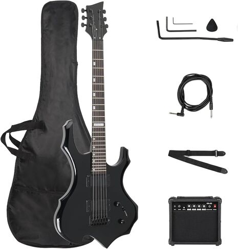 Solid Body Electric Guitar, Flame Design Electric Guitar Kit with 20Watt Amp, Gig Bag, Shoulder Strap, H-H Pickups 36 Inch Electric Guitars for Beginners & Professional (Blue) in Saudi Arabia
