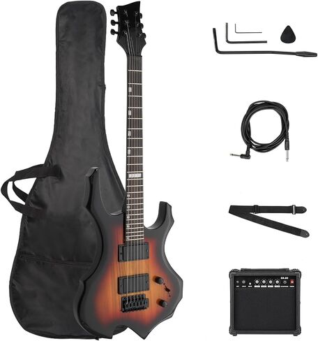 Solid Body Electric Guitar, Flame Design Electric Guitar Kit with 20Watt Amp, Gig Bag, Shoulder Strap, H-H Pickups 36 Inch Electric Guitars for Beginners & Professional (Blue) in Saudi Arabia
