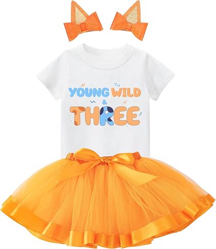 3rd Birthday Outfit - T-Shirt, Blue Ears, Tutu Dress, Satin Sash – Gifts for Girls Birthday Party in Kuwait