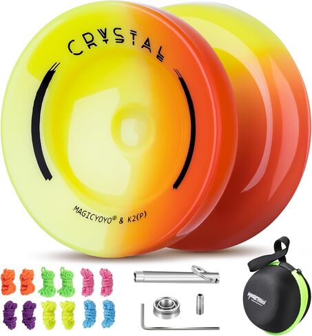 Yoyo K2 Crystal - Yoyo المحترف المتجاوبة للأطفال المبتدئين ، غرض مزدوج Yo -Yo لـ Advanced + Extrastive Yo Yo Bearing + 12 Yoyo Strings + حقيبة تخزين + أداة إزالة (SkyBlue Yellow) in Kuwait