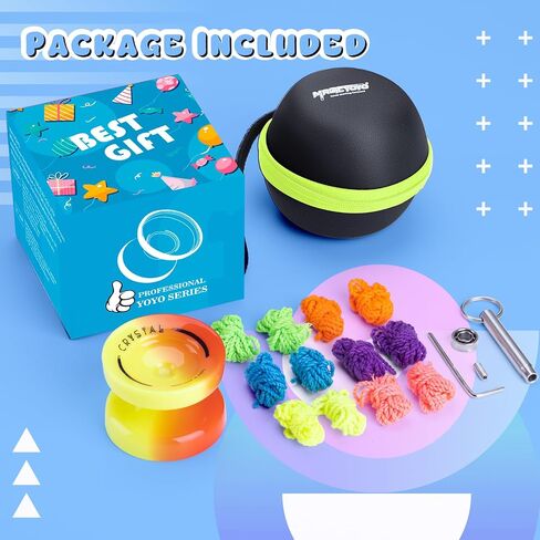 Yoyo K2 Crystal - Yoyo المحترف المتجاوبة للأطفال المبتدئين ، غرض مزدوج Yo -Yo لـ Advanced + Extrastive Yo Yo Bearing + 12 Yoyo Strings + حقيبة تخزين + أداة إزالة (SkyBlue Yellow) in Kuwait