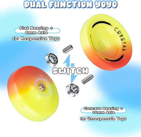 Yoyo K2 Crystal - Yoyo المحترف المتجاوبة للأطفال المبتدئين ، غرض مزدوج Yo -Yo لـ Advanced + Extrastive Yo Yo Bearing + 12 Yoyo Strings + حقيبة تخزين + أداة إزالة (SkyBlue Yellow) in Kuwait