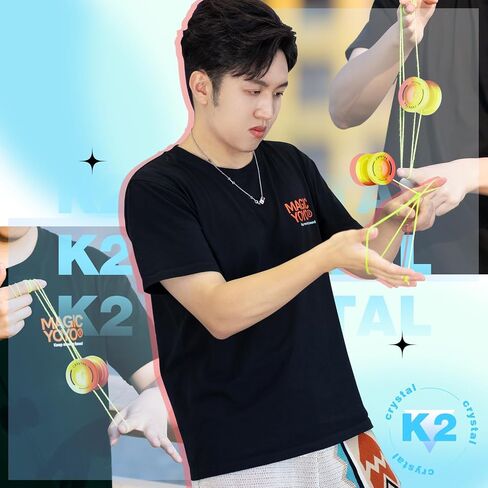Yoyo K2 Crystal - Yoyo المحترف المتجاوبة للأطفال المبتدئين ، غرض مزدوج Yo -Yo لـ Advanced + Extrastive Yo Yo Bearing + 12 Yoyo Strings + حقيبة تخزين + أداة إزالة (SkyBlue Yellow) in Kuwait