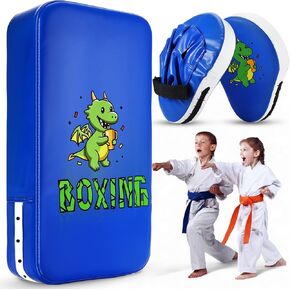 HyDren 2 in 1 Blue Dinosaur Punching Mitts Kick Pack Set for Kids Boxing Mitts Focus Pads and Taewondo Kick Pad Shield for Youth Boxing Muay Thai Karate Kickboxing Martial Arts MMA Home Gym Training in Saudi Arabia