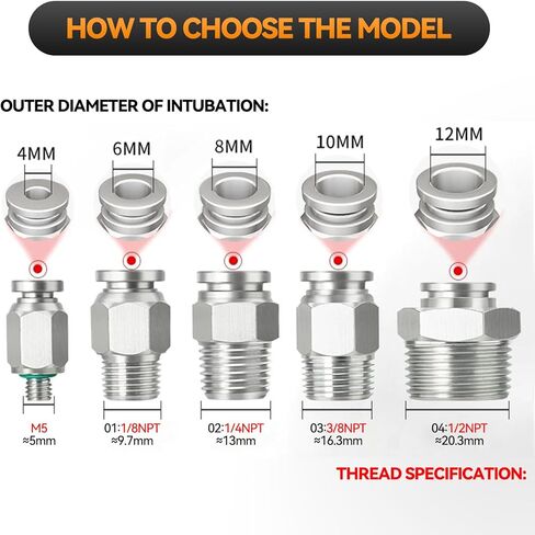 Pneumatic 304 من الفولاذ المقاوم للصدأ ذكر مستقيم 10 مم أنبوب OD x 1/2 بوصة NPT. in Kuwait