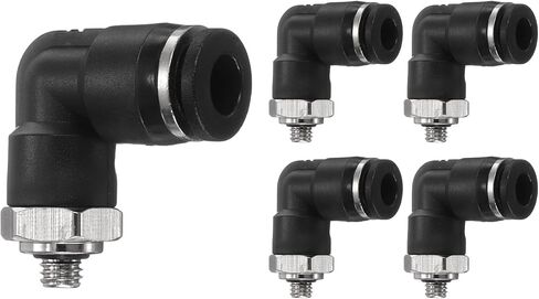 HARFINGTON Push to Connect Fittings Male Elbow 6mm Tube OD x 10-32 UNF Thread Plastic Quick Connect Air Hose Pneumatic Fitting Kit Push Lock Connector PL6-U, Black in Kuwait