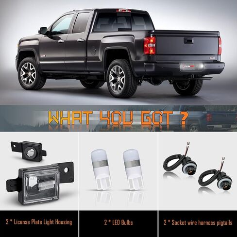 مجموعة مصابيح لوحة ترخيص LED متوافقة مع 2014-2023 Chevy Silverado GMC Sierra 1500 2500HD 3500HD Colorado Canyon ، عدسة غطاء ضوء لوحة الترخيص مع مصابيح LED بيضاء 6000K ، حزمة 2 in Kuwait
