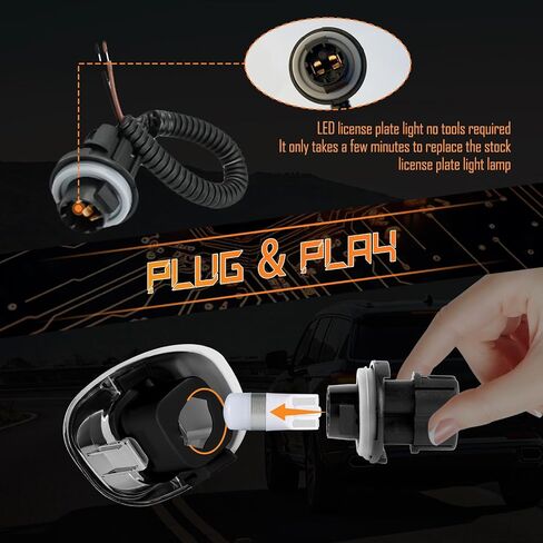 مجموعة مصابيح لوحة ترخيص LED متوافقة مع 2014-2023 Chevy Silverado GMC Sierra 1500 2500HD 3500HD Colorado Canyon ، عدسة غطاء ضوء لوحة الترخيص مع مصابيح LED بيضاء 6000K ، حزمة 2 in Kuwait