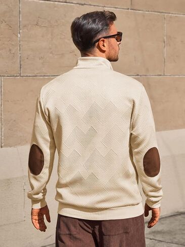 Yousify Mens Quarter Zip Sweatshirts Long Sleeve Stand Collar Casual Pullover Texture Fall Sweatshirt With Pocket in Saudi Arabia