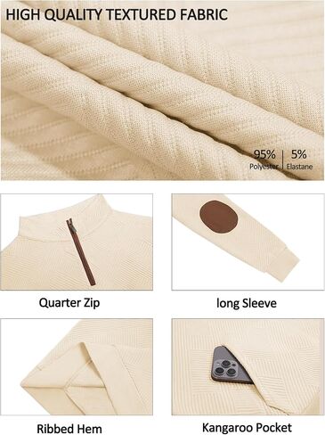 Yousify Mens Quarter Zip Sweatshirts Long Sleeve Stand Collar Casual Pullover Texture Fall Sweatshirt With Pocket in Saudi Arabia