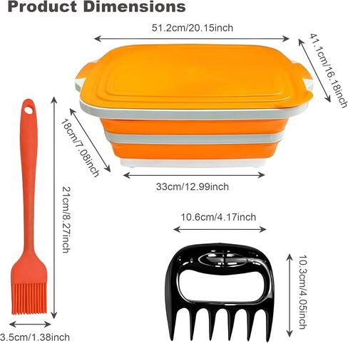 Collapsible BBQ Prep Tub with Lid, Meat Prep Tub with 2 Claws, Cutting Board & Brush (4.22 Gal/16L), BPA-Free & Compact for Grilling, Shredding, Marinating & Picnic (Orange) in Saudi Arabia