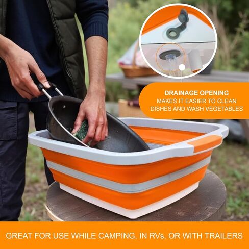 Collapsible BBQ Prep Tub with Lid, Meat Prep Tub with 2 Claws, Cutting Board & Brush (4.22 Gal/16L), BPA-Free & Compact for Grilling, Shredding, Marinating & Picnic (Orange) in Saudi Arabia
