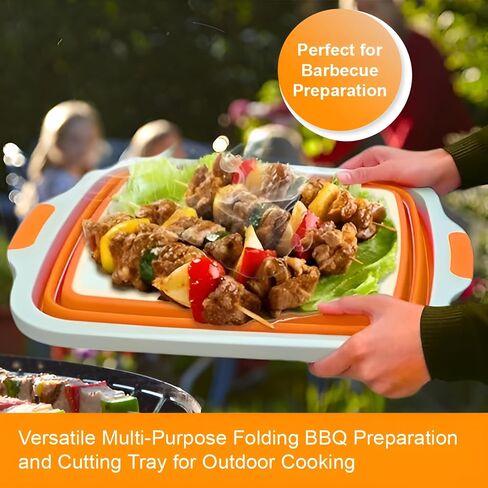 Collapsible BBQ Prep Tub with Lid, Meat Prep Tub with 2 Claws, Cutting Board & Brush (4.22 Gal/16L), BPA-Free & Compact for Grilling, Shredding, Marinating & Picnic (Orange) in Saudi Arabia