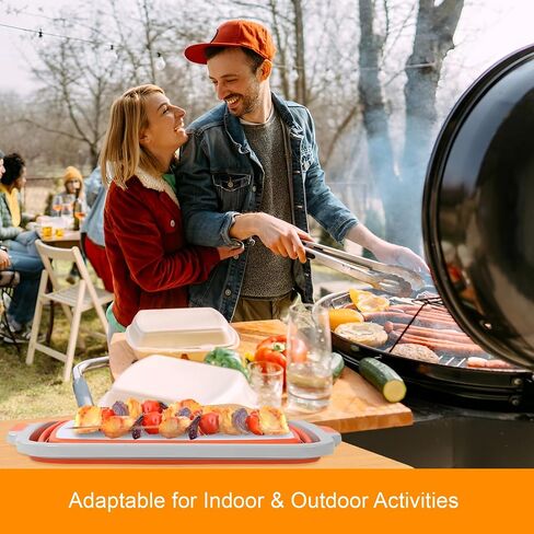 Collapsible BBQ Prep Tub with Lid, Meat Prep Tub with 2 Claws, Cutting Board & Brush (4.22 Gal/16L), BPA-Free & Compact for Grilling, Shredding, Marinating & Picnic (Orange) in Saudi Arabia