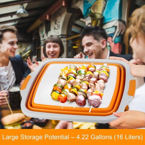 Collapsible BBQ Prep Tub with Lid, Meat Prep Tub with 2 Claws, Cutting Board & Brush (4.22 Gal/16L), BPA-Free & Compact for Grilling, Shredding, Marinating & Picnic (Orange) in Saudi Arabia