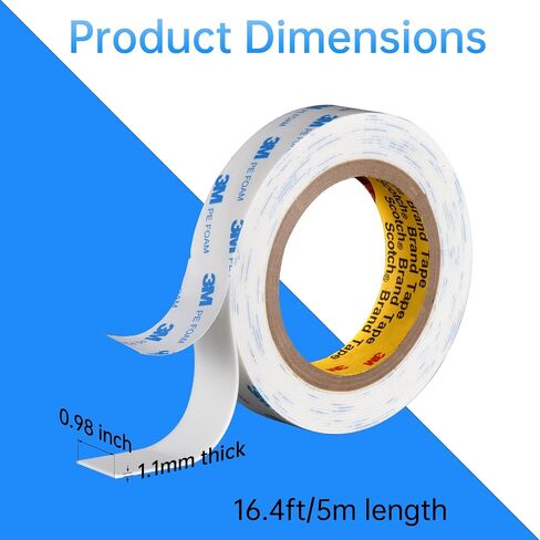 Heavy Duty PE Foam Double Sided Tape | Strong Adhesive Tape | Vibration Resistant | for Indoor/Outdoor Paint Wall Picture Hanging Poster | Free Damage Mounting (0.98 in/25 mm x 16.5 ft) in Kuwait