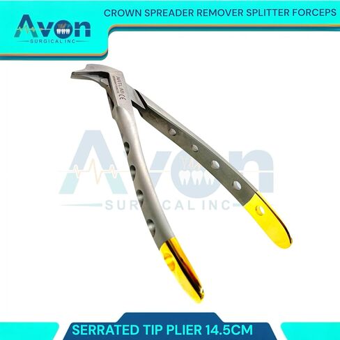 1 Piece - 14.5cm Crown Splitting and Spreading Pliers with Serrated Tips & Perforated Handle with Gold Tip Ends | Autoclave-Safe German Stainless Steel Dental Instruments in Kuwait