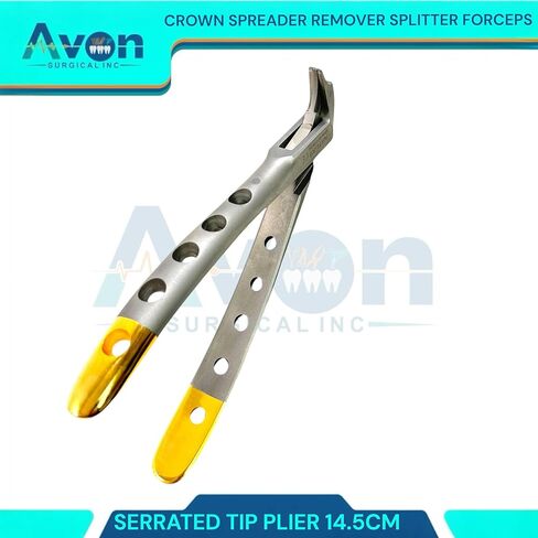 1 Piece - 14.5cm Crown Splitting and Spreading Pliers with Serrated Tips & Perforated Handle with Gold Tip Ends | Autoclave-Safe German Stainless Steel Dental Instruments in Kuwait