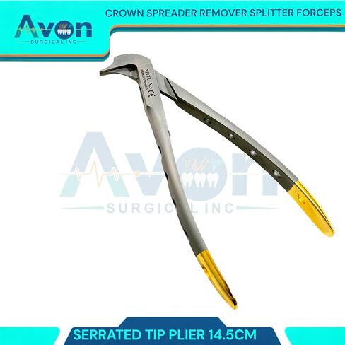 1 Piece - 14.5cm Crown Splitting and Spreading Pliers with Serrated Tips & Perforated Handle with Gold Tip Ends | Autoclave-Safe German Stainless Steel Dental Instruments in Kuwait