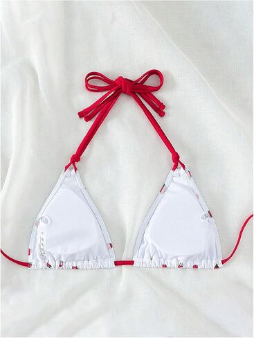 WDIRARA Women's Cute Cherry Graphic Triangle Bikini Tops Halter Micro Swimsuit Top in Kuwait