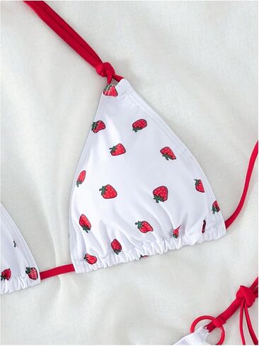 WDIRARA Women's Cute Cherry Graphic Triangle Bikini Tops Halter Micro Swimsuit Top in Kuwait