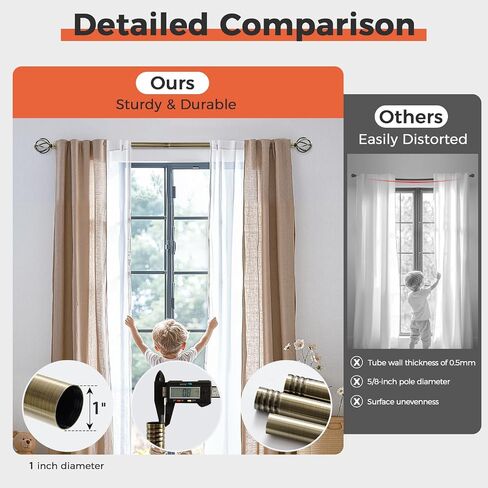 jinchan Black Curtain Rods for Windows 18 to 45 Inch, 1 Inch Diameter Adjustable Heavy Duty Outdoor Curtain Rod with Twisted Cage Finials, Single in Saudi Arabia