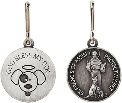 Silver Tooled Saint St Francis حماية ميدالية طوق الحيوانات الأليفة مع ظهر فارغ ، 1 بوصة in Kuwait