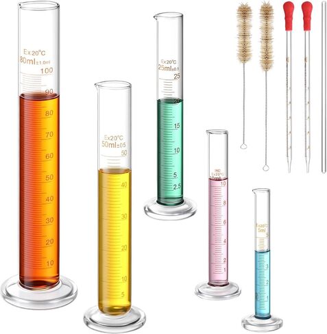 jetec 10 pcs الزجاج السميك متخرج أسطوانة القياس مجموعة 5 مل 10 مل 25 مل 50 مل 100 مل أسطوانة قياس الزجاج متخرج مع 2 فرش ، 2 قطرة وقضيب واحد in Saudi Arabia