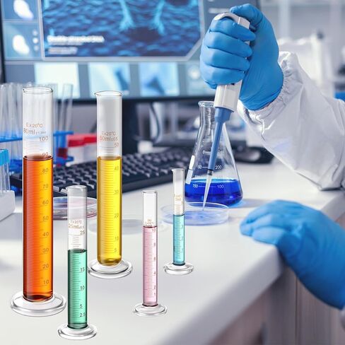 jetec 10 pcs الزجاج السميك متخرج أسطوانة القياس مجموعة 5 مل 10 مل 25 مل 50 مل 100 مل أسطوانة قياس الزجاج متخرج مع 2 فرش ، 2 قطرة وقضيب واحد in Saudi Arabia