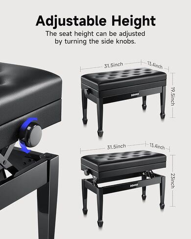 Donner Adjustable Duet Piano Bench with Storage, Solid Wooden Keyboard Bench Piano Bookcase Stool Chair Seat with High-Density Sponges Cushion, Black in Saudi Arabia