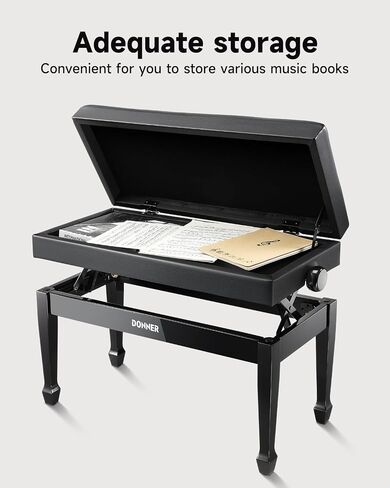Donner Adjustable Duet Piano Bench with Storage, Solid Wooden Keyboard Bench Piano Bookcase Stool Chair Seat with High-Density Sponges Cushion, Black in Saudi Arabia