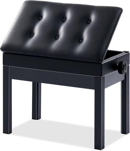AODSK Adjustable Wooden Piano Bench with Padded Cushion and Storage with Sheet Music Storage Black 22.05''x13.39''x18.31''(Height Adjustable Range:18.31''-22.05'') in Kuwait