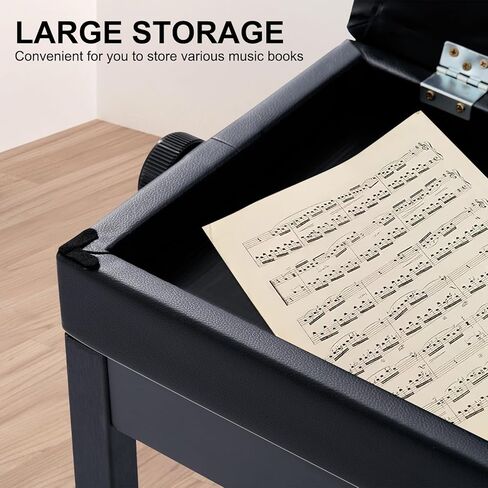 AODSK Adjustable Wooden Piano Bench with Padded Cushion and Storage with Sheet Music Storage Black 22.05''x13.39''x18.31''(Height Adjustable Range:18.31''-22.05'') in Kuwait