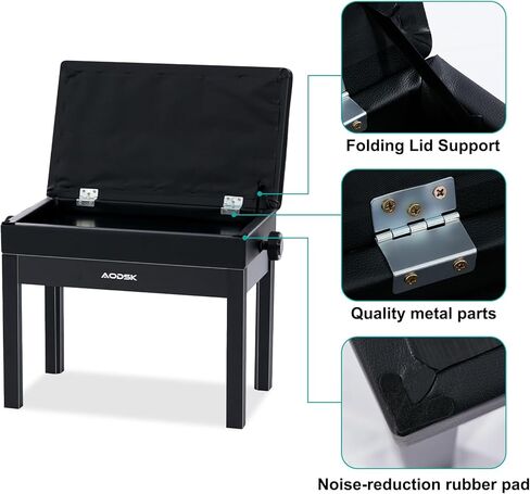 AODSK Adjustable Wooden Piano Bench with Padded Cushion and Storage with Sheet Music Storage Black 22.05''x13.39''x18.31''(Height Adjustable Range:18.31''-22.05'') in Kuwait