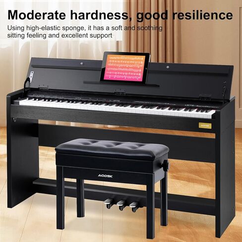 AODSK Adjustable Wooden Piano Bench with Padded Cushion and Storage with Sheet Music Storage Black 22.05''x13.39''x18.31''(Height Adjustable Range:18.31''-22.05'') in Kuwait