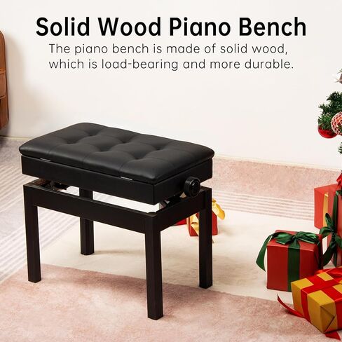 AODSK Adjustable Wooden Piano Bench with Padded Cushion and Storage with Sheet Music Storage Black 22.05''x13.39''x18.31''(Height Adjustable Range:18.31''-22.05'') in Kuwait