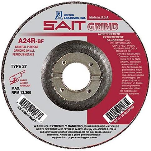 Sait A24R-BF Cathive Grinding Wheel 4-1/2 بوصة من النوع 27 أقراص طحن مع 7/8 Arbor Qty 10 in Saudi Arabia