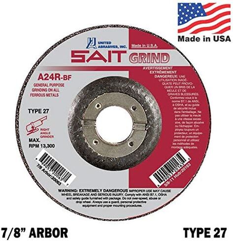 Sait A24R-BF Cathive Grinding Wheel 4-1/2 بوصة من النوع 27 أقراص طحن مع 7/8 Arbor Qty 10 in Saudi Arabia