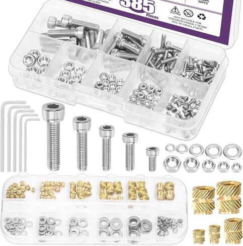 SWPEET 385PCS 5 أحجام M2 M2.5 M3 M4 M5 مسامير مقبس سداسي سداسي ومسامير ملولبة نحاس مع غسالات المكسرات مجموعة خيوط مفتاح ، 304 in Kuwait